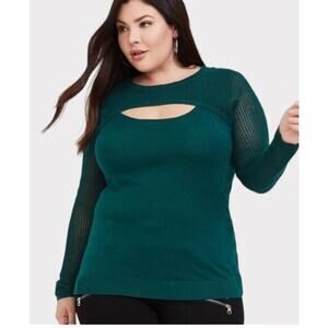 Torrid Size 1 Front Cut Out Mesh Upper Green Sweater Casual Every Day Fashion